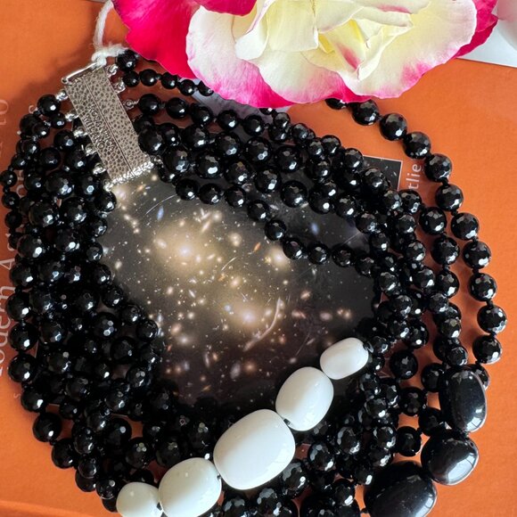 ROSANTICA MILANO Dramatic Blank and White Natural Stones Multi-strand Necklace - Picture 4 of 8